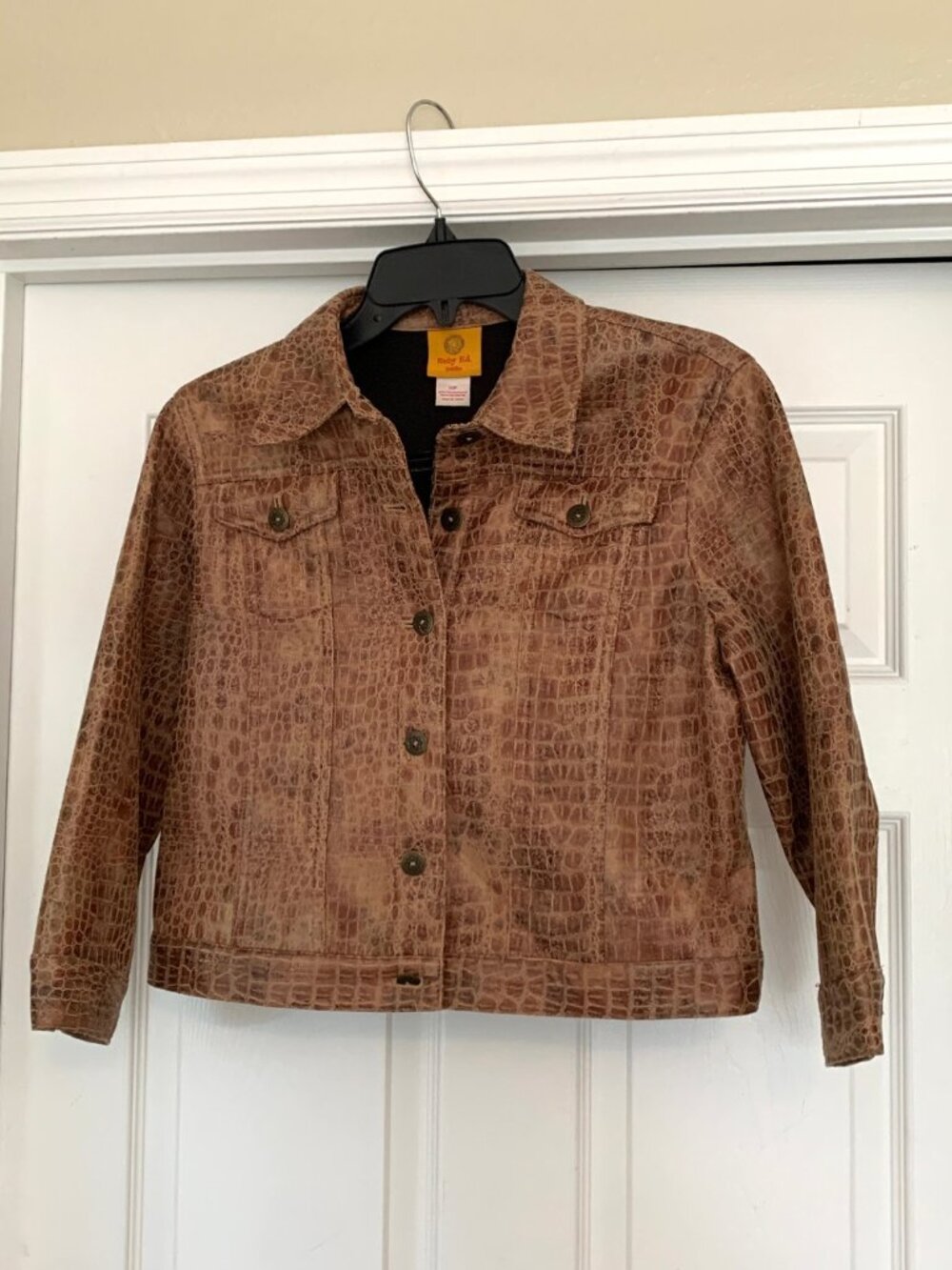 Ruby Rd. Petite Faux Leather Crocodile Jacket Brown Alligator Print Coat 12P